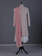 Premium pink silk full sleeves sherwani ensemble