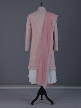 Premium pink silk full sleeves sherwani ensemble