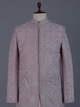 Classic light pink banarasi silk full sleeves sherwani