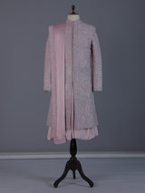 Classic light pink banarasi silk full sleeves sherwani