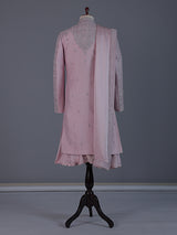 Classic light pink banarasi silk full sleeves sherwani
