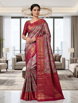 Light pink Kanjivaram silk saree with rose motifs