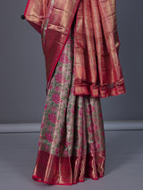 Light pink Kanjivaram silk saree with rose motifs