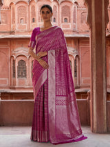 Pink Kanjivaram silk saree with all-over zari shine
