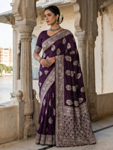 Wine dola silk saree with cutdana work