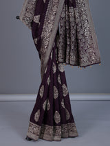 Wine dola silk saree with cutdana work