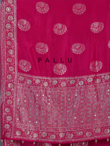 Pink wedding wear dola silk saree with rich embellished border
