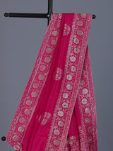 Pink wedding wear dola silk saree with rich embellished border