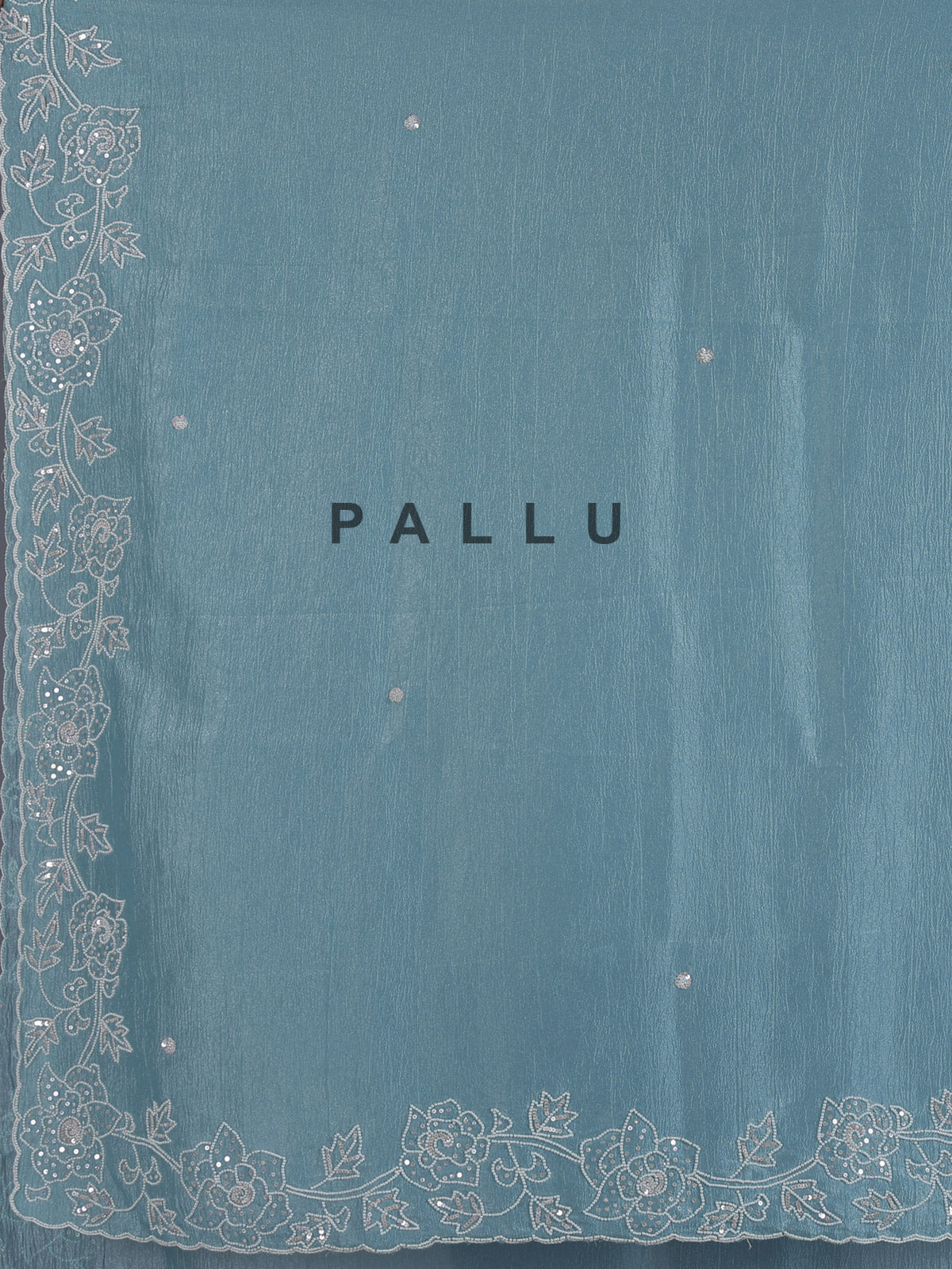 Firozi blue crushed tissue saree with radiant sequins elegance