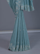 Firozi blue crushed tissue saree with radiant sequins elegance