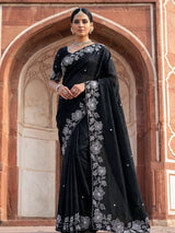 Black crushed tissue saree with glamorous beads and sequins work