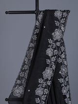 Black crushed tissue saree with glamorous beads and sequins work