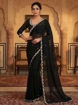 Black organza tissue saree with cutdana and sequins sparkle