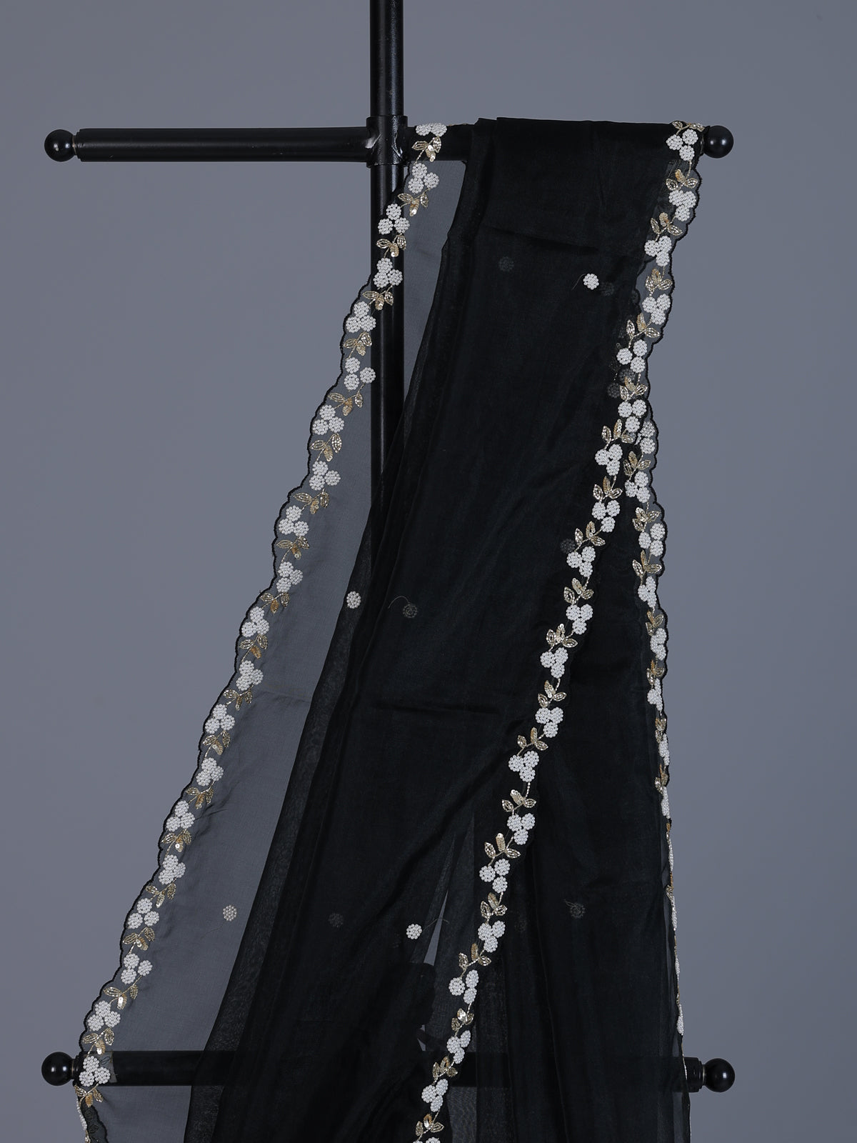 Black organza tissue saree with cutdana and sequins sparkle