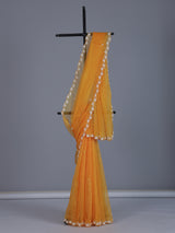 Mustard yellow organza tissue saree with festive sequins shimmer