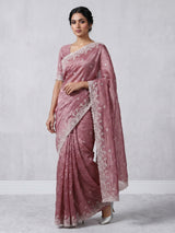 Onion pink tissue silk saree with shimmering festive elegance