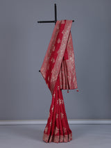 Red silk saree with zari stone and cutdana work