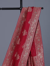 Red silk saree with zari stone and cutdana work