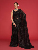 Elegant black sequined festive drape saree