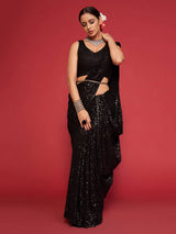 Elegant black sequined festive drape saree