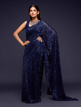 Sophisticated navy designer party saree