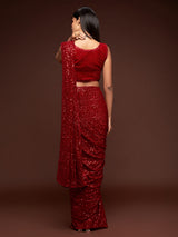 Luxurious ruby red embellished festive saree