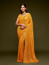 Charming honey yellow celebration wear saree
