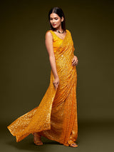 Charming honey yellow celebration wear saree