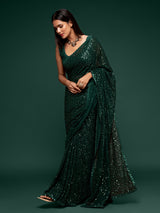 Imperial deep green festive drape saree