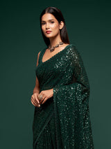 Imperial deep green festive drape saree