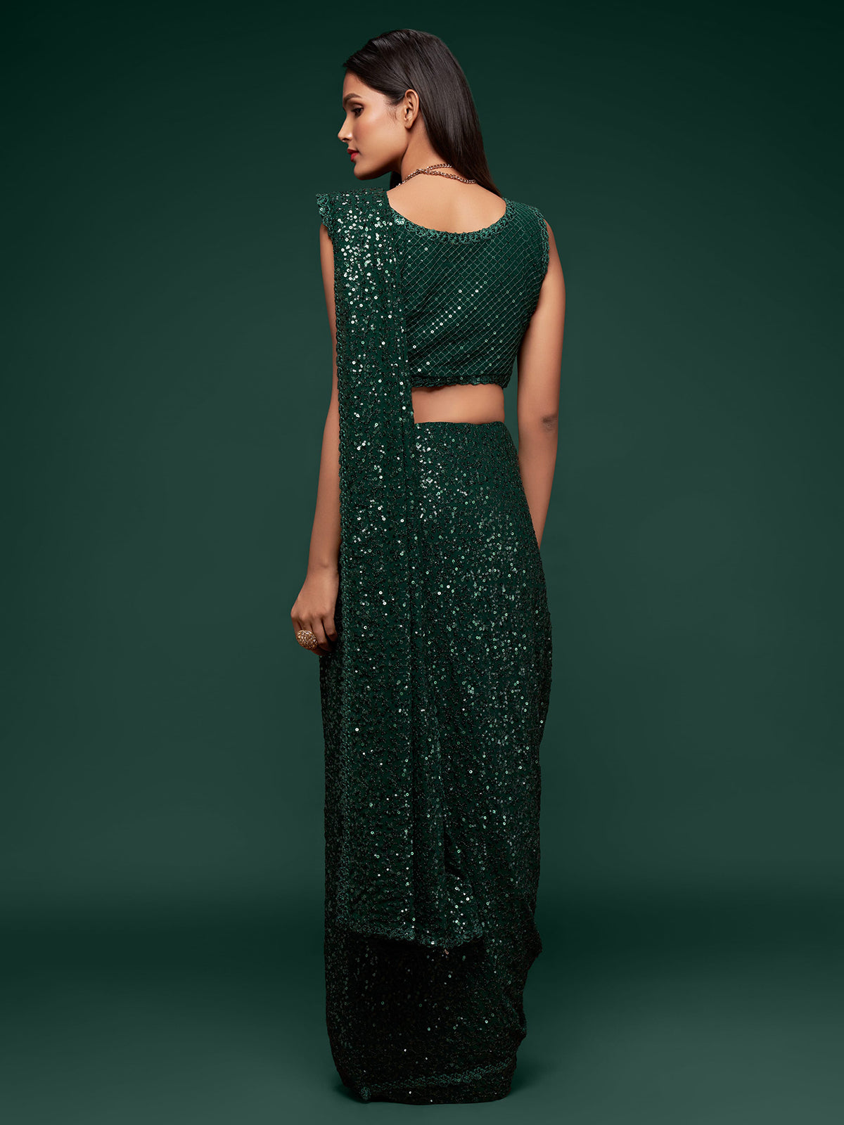 Imperial deep green festive drape saree