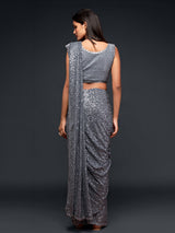 Majestic slate grey embellished designer saree