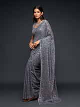 Majestic slate grey embellished designer saree