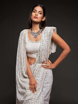 Royal pearl white reception georgette saree