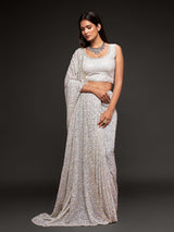 Royal pearl white reception georgette saree