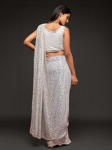 Royal pearl white reception georgette saree