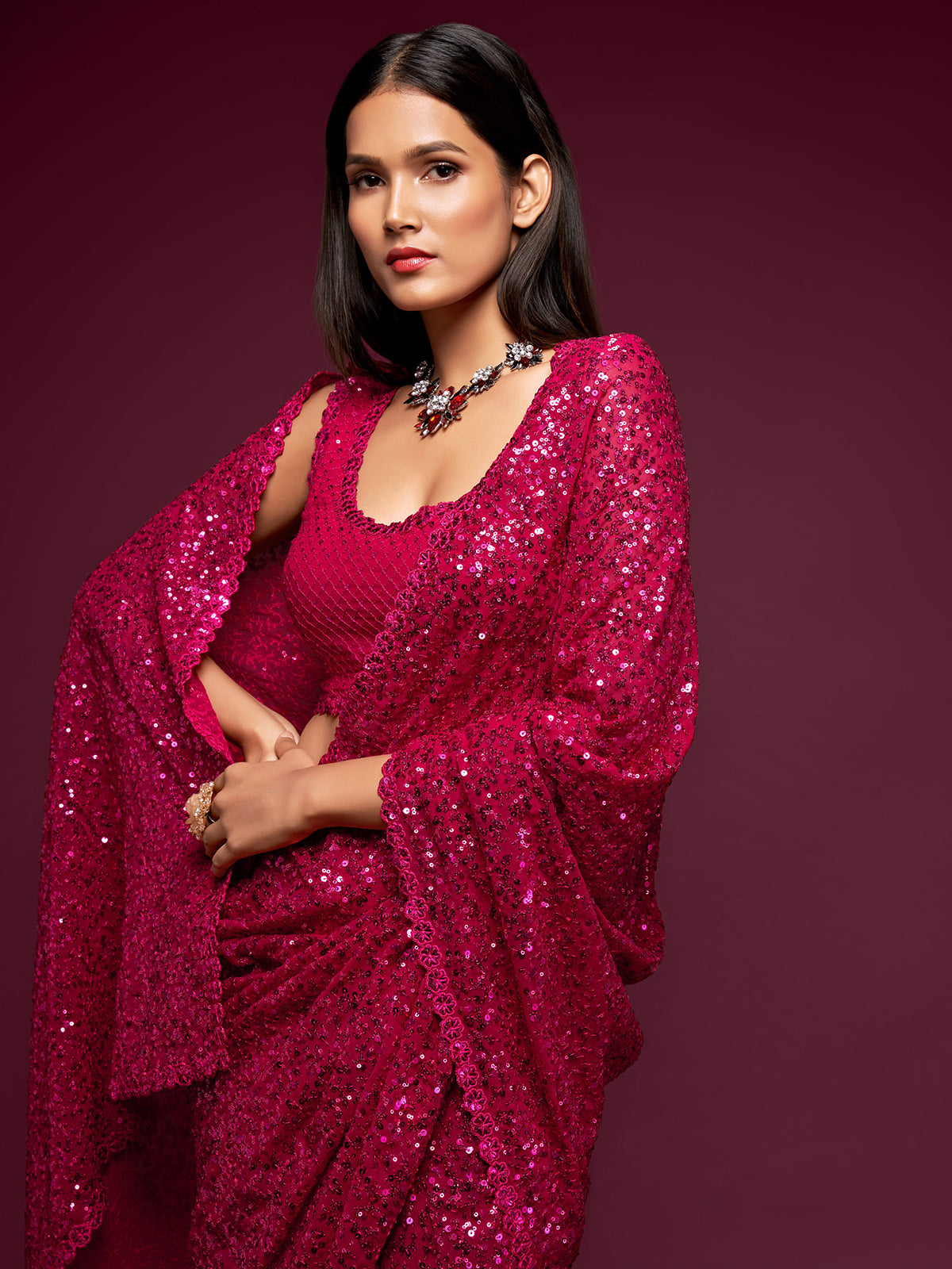 Radiant hot pink designer festive saree