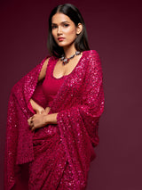 Radiant hot pink designer festive saree