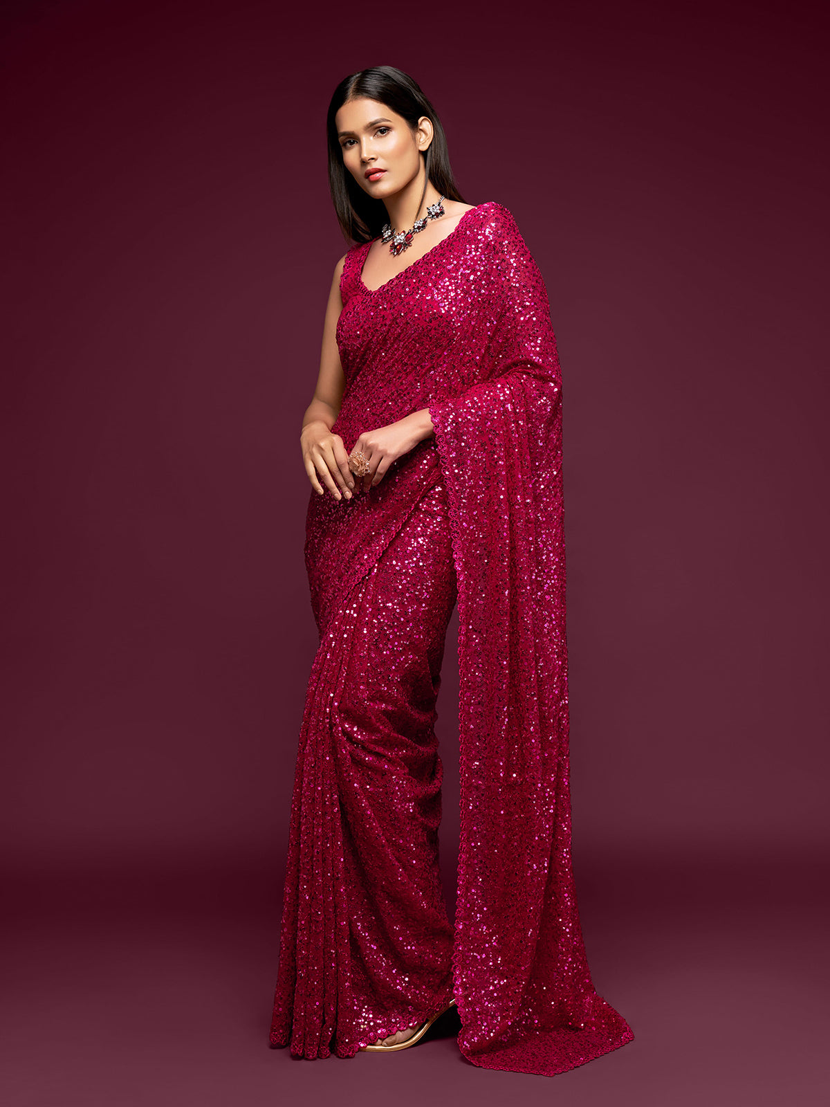 Radiant hot pink designer festive saree