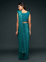 Elegant teal blue embellished party saree