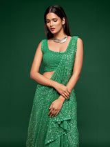 Regal mint green festive georgette saree