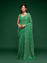 Regal mint green festive georgette saree