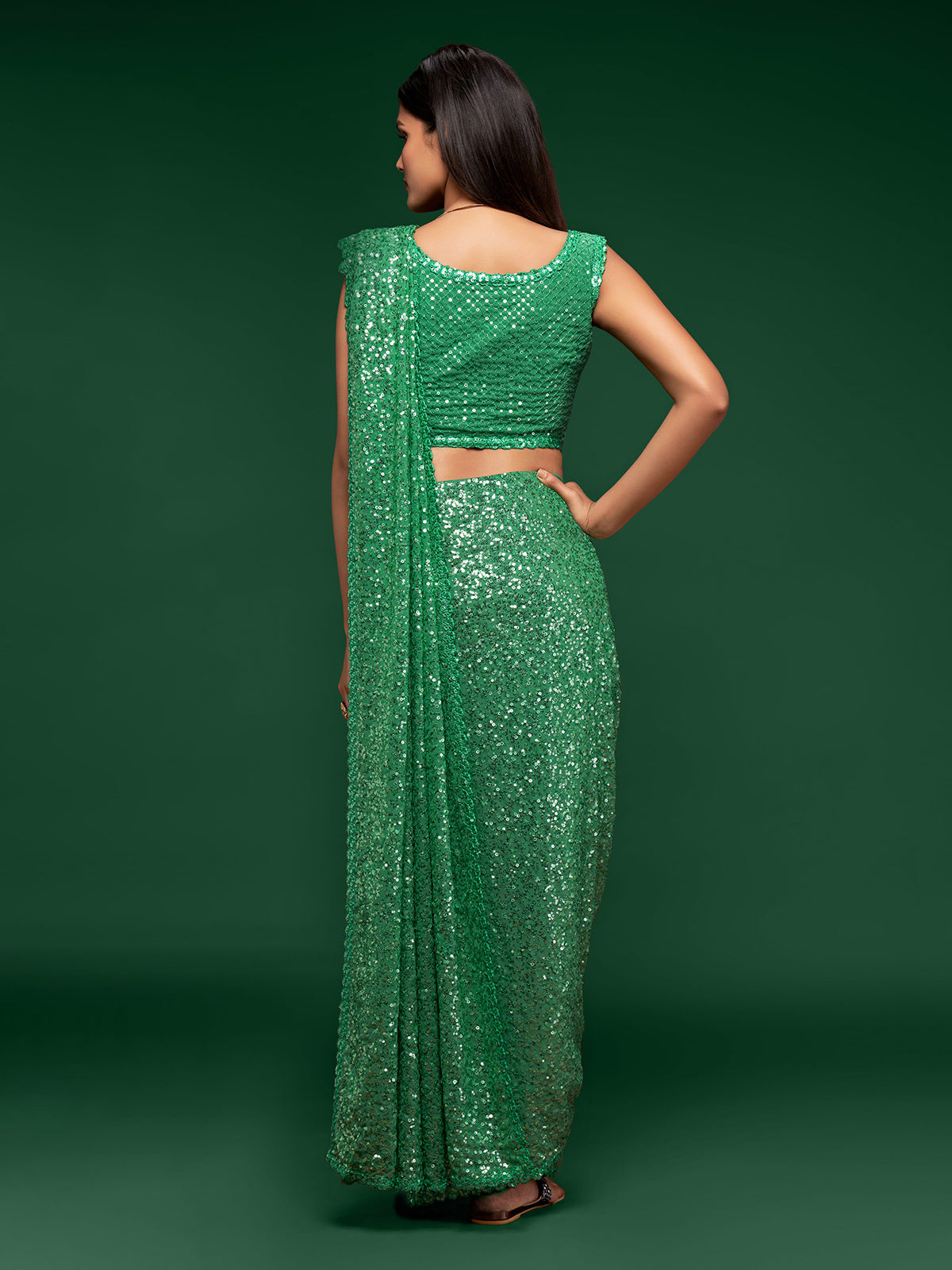 Regal mint green festive georgette saree