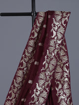 Maroon banarasi silk wedding saree with over all zari detailing