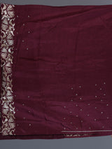 Maroon banarasi silk wedding saree with over all zari detailing