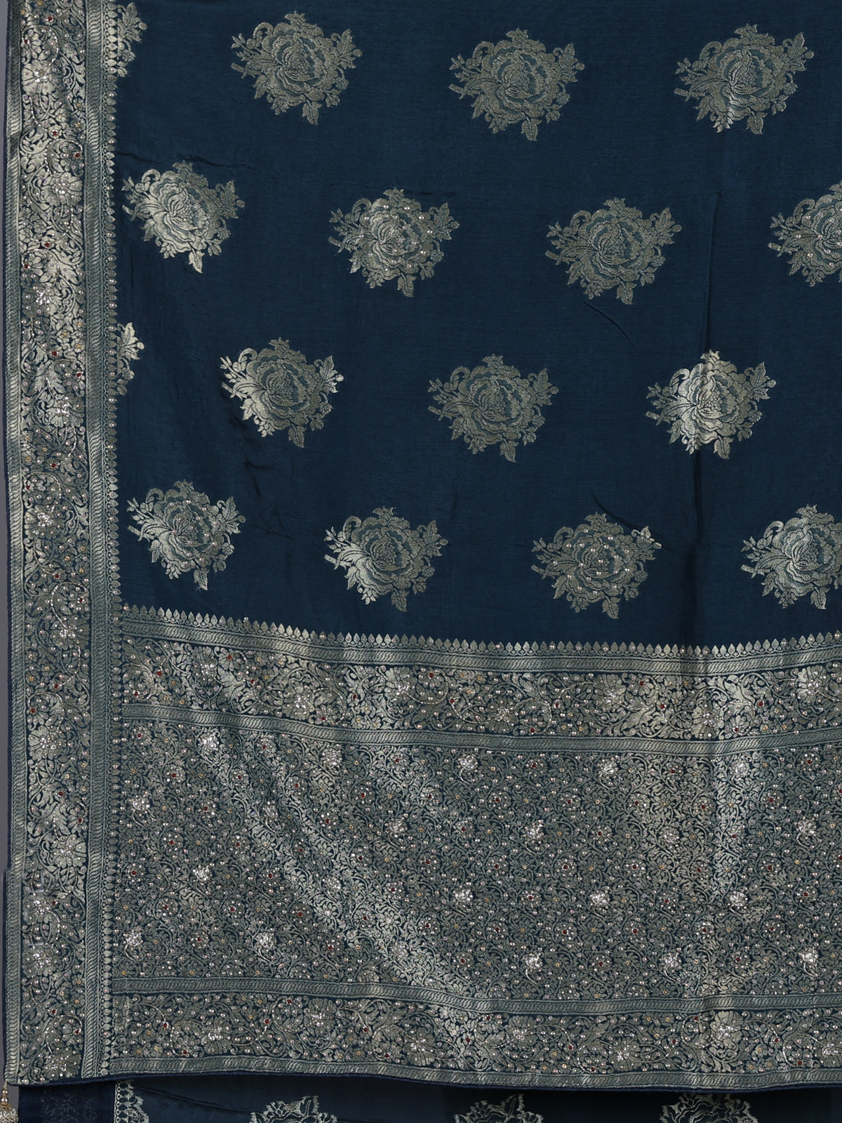Navy banarasi silk zari worked saree for wedding celebration