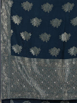 Navy banarasi silk zari worked saree for wedding celebration
