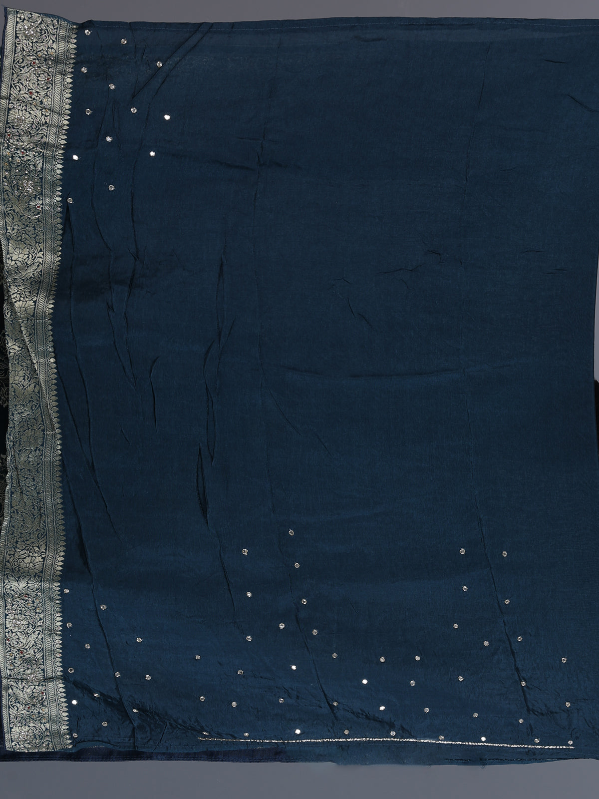 Navy banarasi silk zari worked saree for wedding celebration
