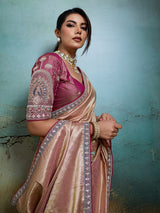 Regal light pink banarasi drape saree