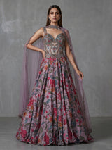 Lilac purple designer printed lehenga choli with sleeveless